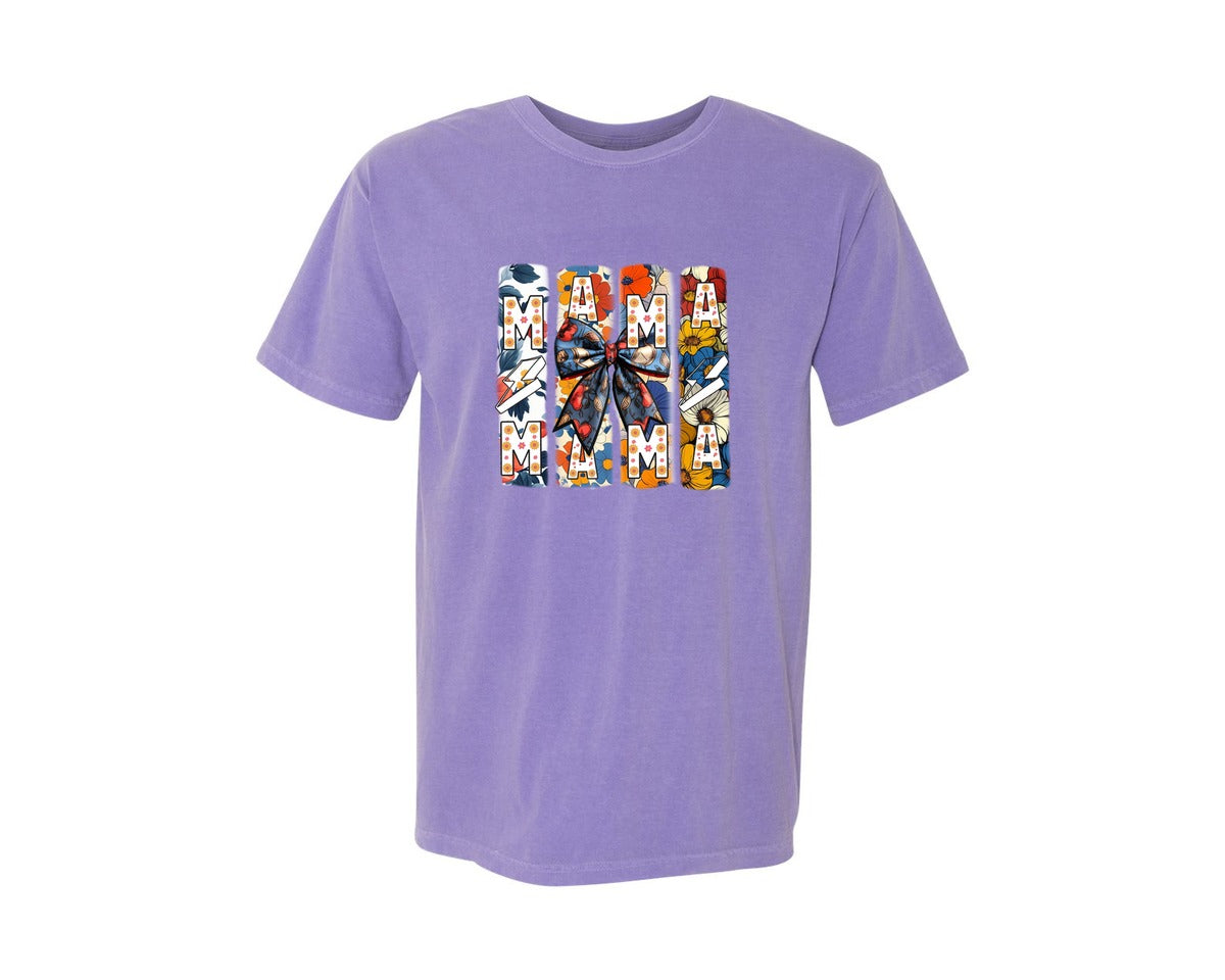 brand:Comfort Colors|color:Violet|Floral Mama Coquette Bow Mothers Day 3 Graphic T-Shirt
