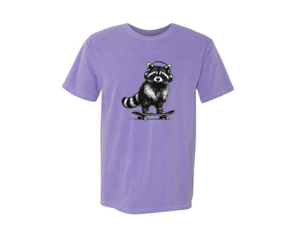brand:Comfort Colors|color:Violet|Raccoon Playing Skateboard Shirt Graphic T-Shirt