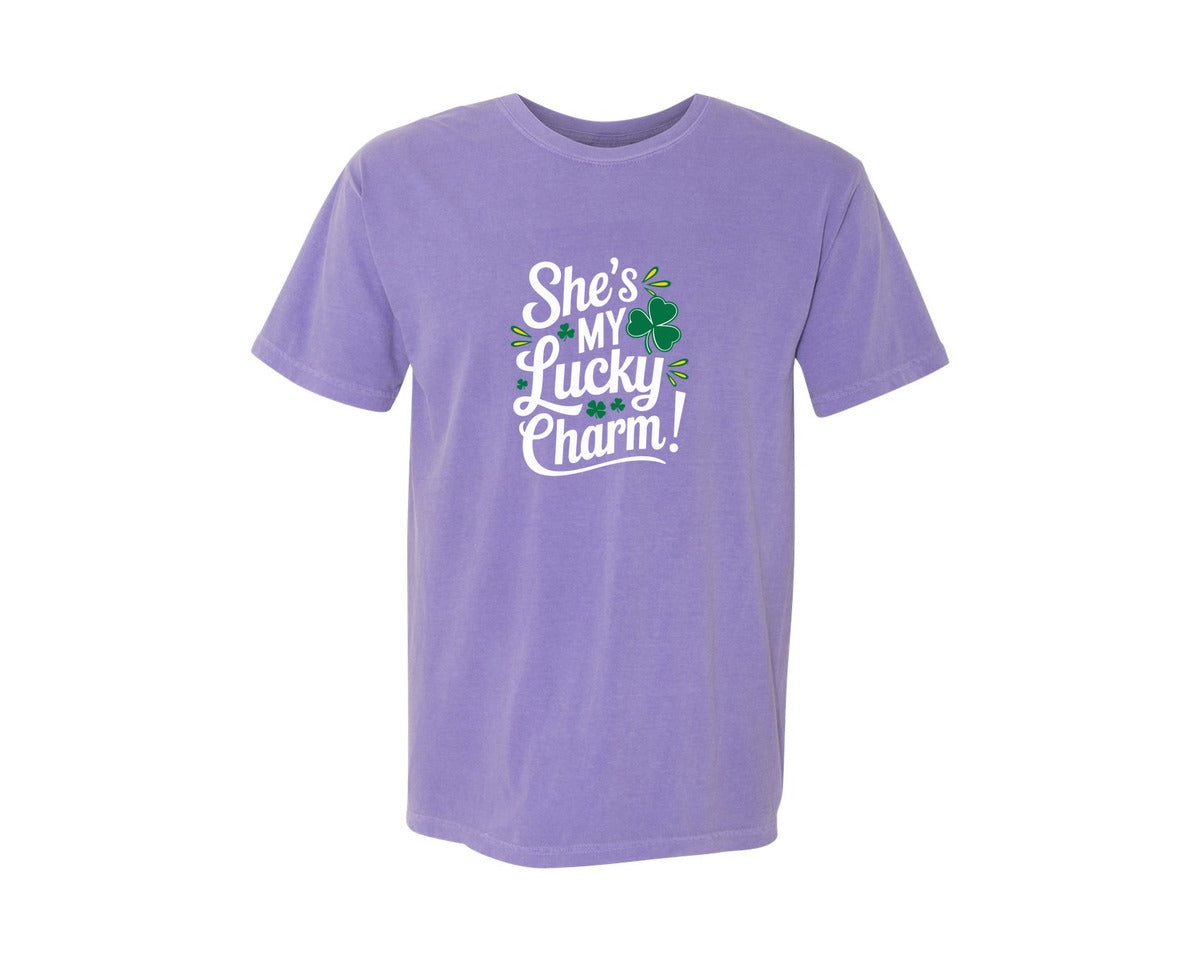brand:Comfort Colors|color:Violet|Shes My Lucky Charm St Patricks Day 2 Graphic T-Shirt