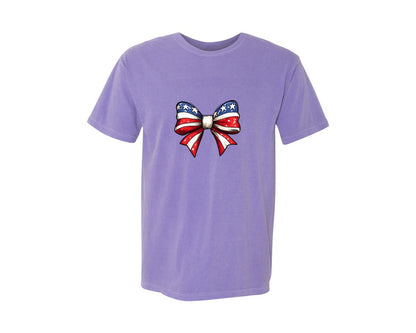 brand:Comfort Colors|color:Violet|Coquette Bow 4Th July American Flag 6 Graphic T-Shirt