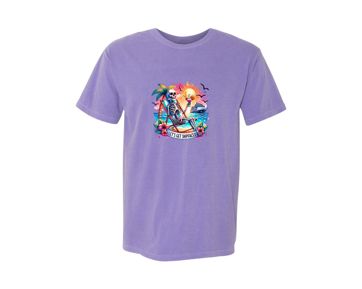 brand:Comfort Colors|color:Violet|Cruise Skeleton Funny Graphic T-Shirt