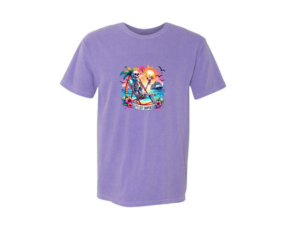 brand:Comfort Colors|color:Violet|Cruise Skeleton Funny Graphic T-Shirt