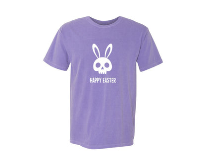 brand:Comfort Colors|color:Violet|Gothic Creepy Easter Bunny Skull Irony Graphic T-Shirt