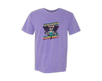 brand:Comfort Colors|color:Violet|Certified Gym Rat Funny Vintage 90S Graphic T-Shirt
