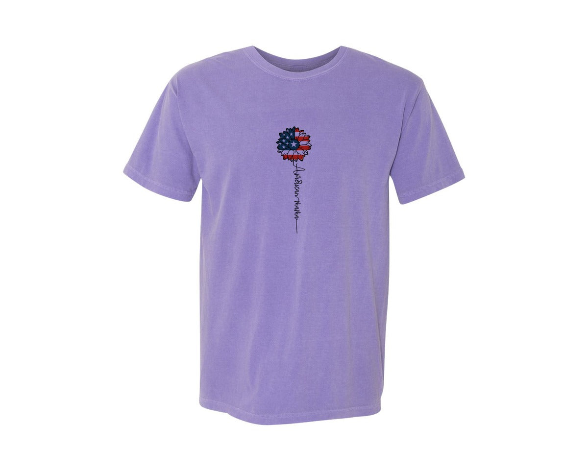 brand:Comfort Colors|color:Violet|American Mama Sunflower 4Th Of July Graphic T-Shirt