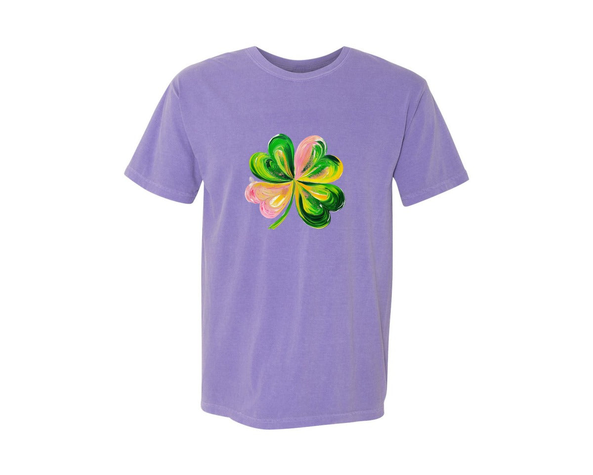 brand:Comfort Colors|color:Violet|Brushstroke Shamrock Graphic T-Shirt