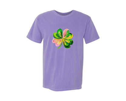 brand:Comfort Colors|color:Violet|Brushstroke Shamrock Graphic T-Shirt