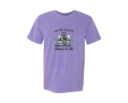 brand:Comfort Colors|color:Violet|Maybe Books Are Addicted To Me Raccoon Graphic T-Shirt