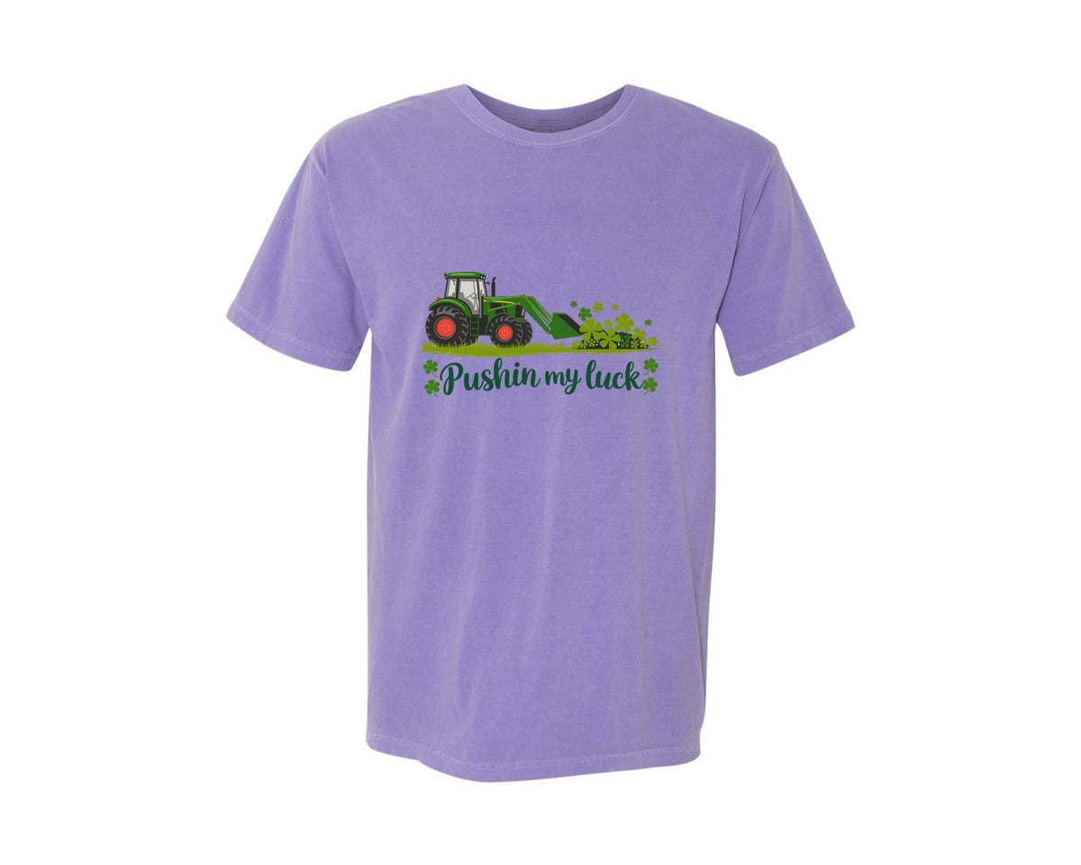 brand:Comfort Colors|color:Violet|Pushin My Luck St Patricks Day 3 Graphic T-Shirt