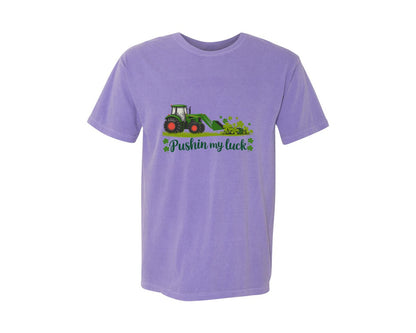 brand:Comfort Colors|color:Violet|Pushin My Luck St Patricks Day 3 Graphic T-Shirt