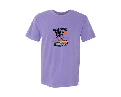 brand:Comfort Colors|color:Violet|Paw Sitive Vibes Only Dog In Car T Shirt Graphic T-Shirt