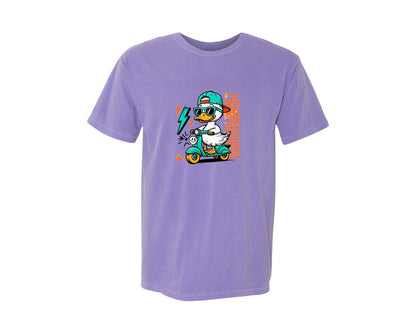 brand:Comfort Colors|color:Violet|Cool Duck On Scooter T Shirt Design Graphic T-Shirt