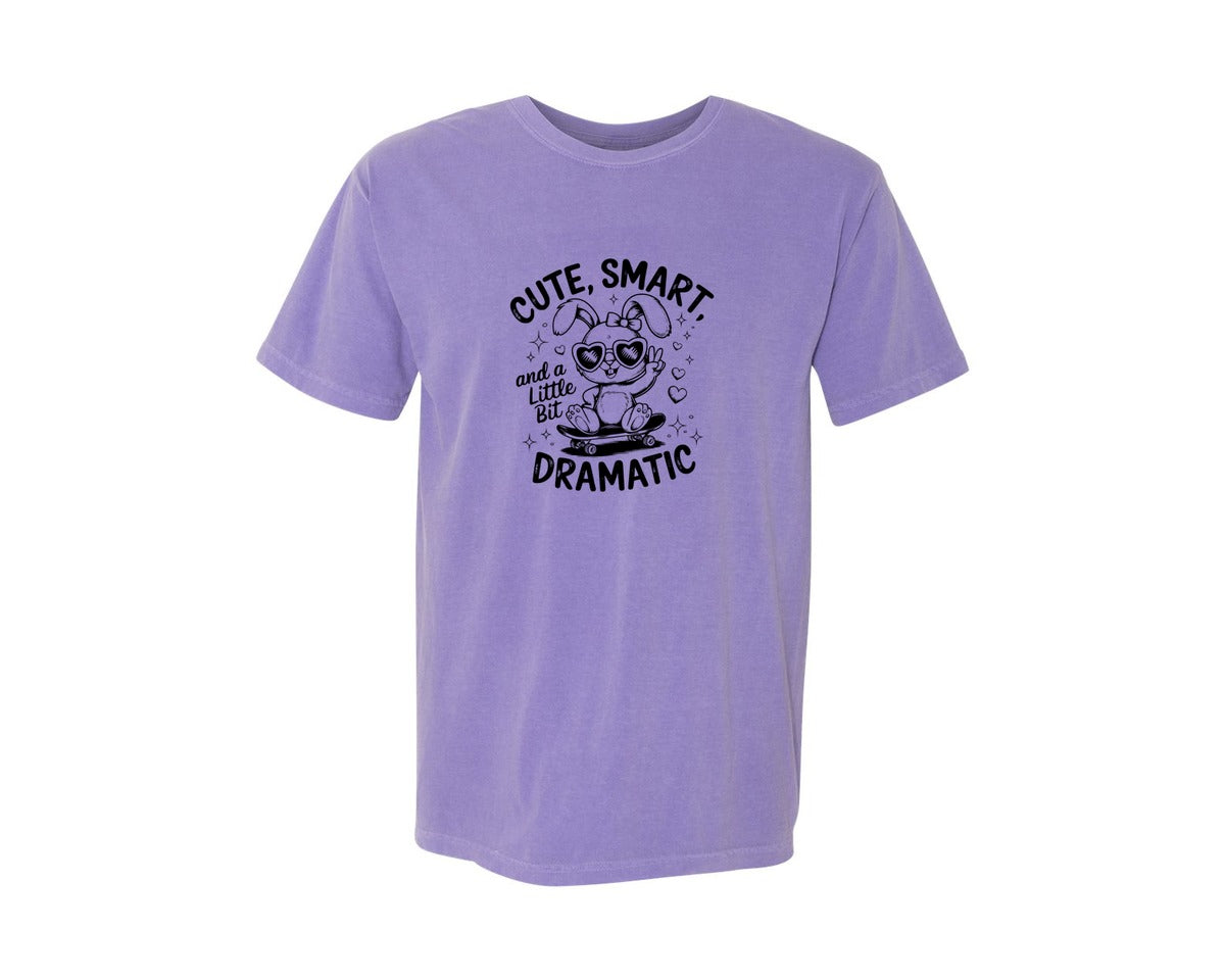 brand:Comfort Colors|color:Violet|Cute Smart And A Little Bit Dramatic T Graphic T-Shirt