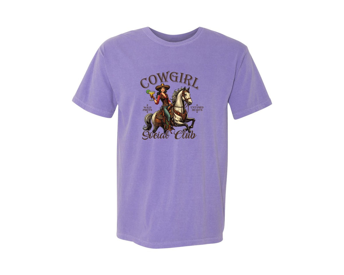brand:Comfort Colors|color:Violet|Cowgirl Social Club Cowgirl Graphic T-Shirt