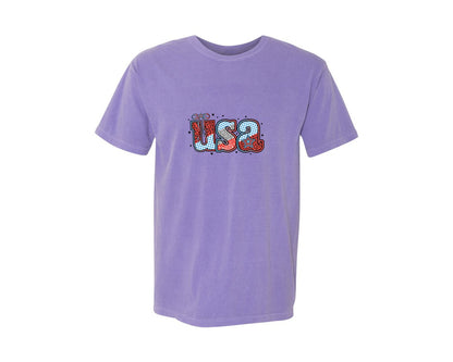 brand:Comfort Colors|color:Violet|Preppy Usa 4Th Of July Patriotic Graphic T-Shirt