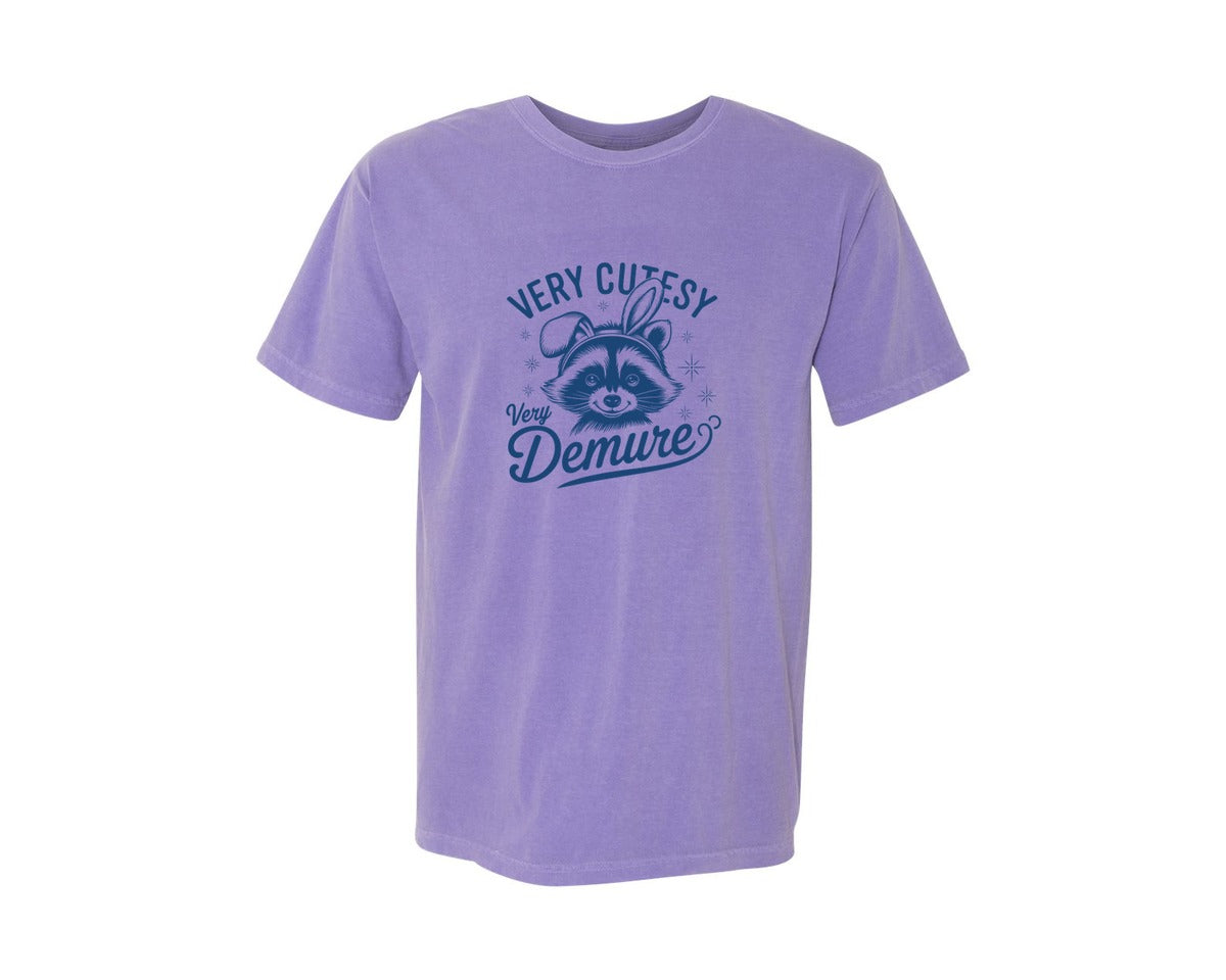 brand:Comfort Colors|color:Violet|Very Cutesy Very Demure Raccoon T Shirt Graphic T-Shirt