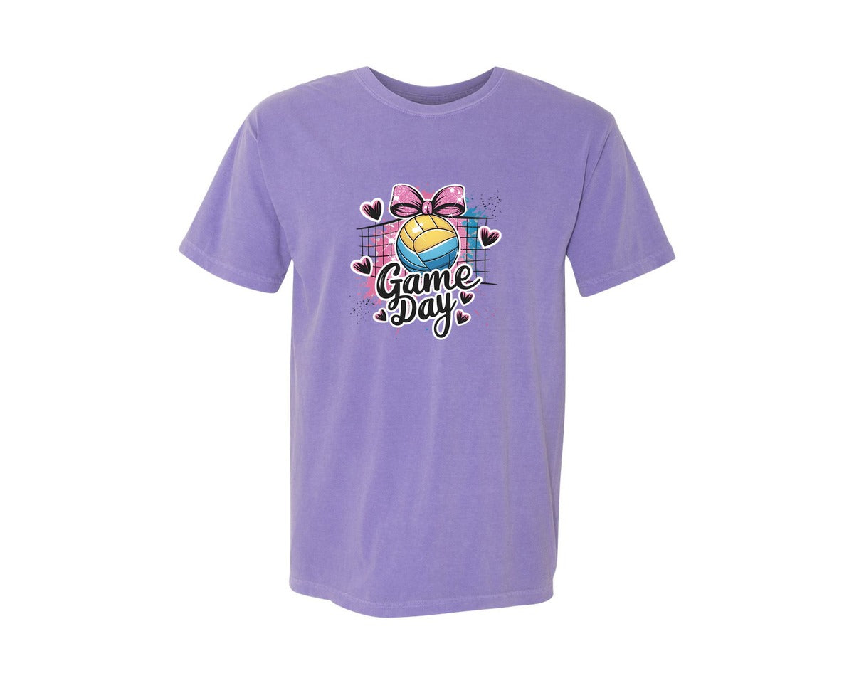 brand:Comfort Colors|color:Violet|Game Day Volleyball Cute Girly Spo Graphic T-Shirt