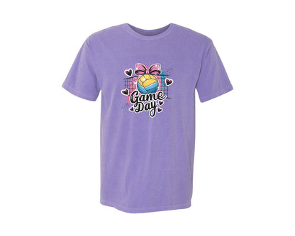 brand:Comfort Colors|color:Violet|Game Day Volleyball Cute Girly Spo Graphic T-Shirt