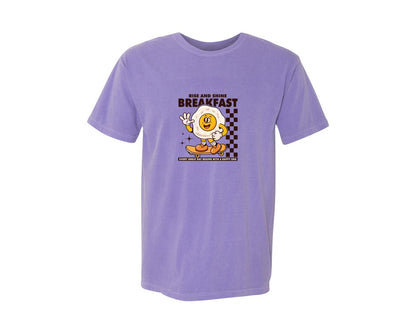 brand:Comfort Colors|color:Violet|Retro Fried Egg Cartoon Character Graphic T-Shirt