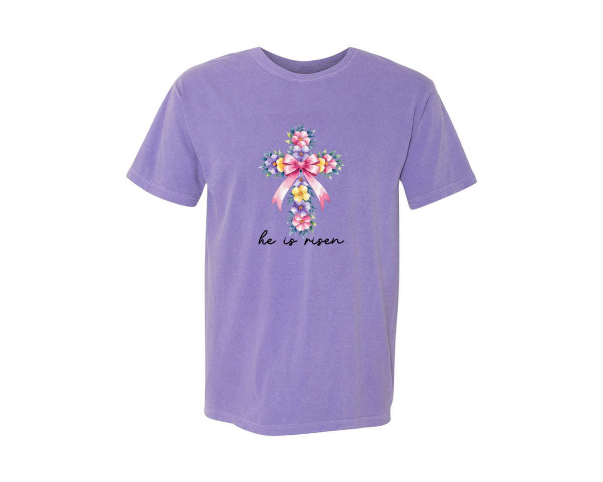 brand:Comfort Colors|color:Violet|Watercolor Cross Easter Bible Verse Graphic T-Shirt