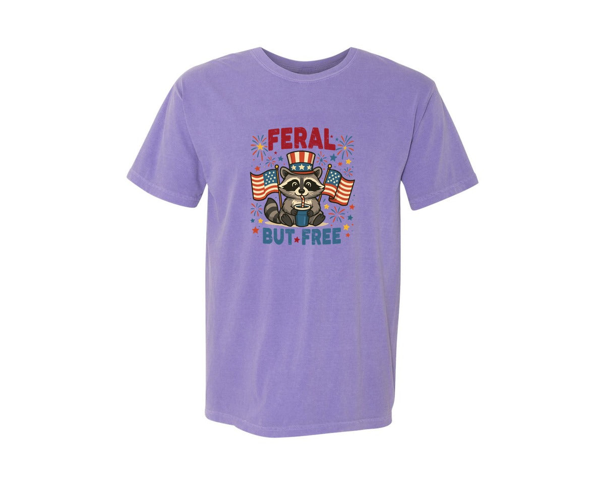 brand:Comfort Colors|color:Violet|Feral But Free Pngfunny 4Th Of July Graphic T-Shirt