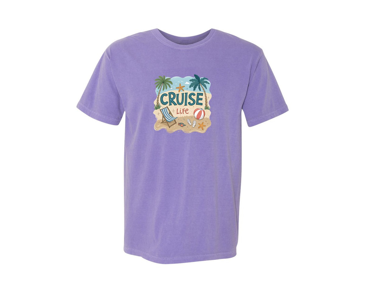 brand:Comfort Colors|color:Violet|Summer Vacation Vintage Cruise Life Graphic T-Shirt