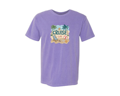 brand:Comfort Colors|color:Violet|Summer Vacation Vintage Cruise Life Graphic T-Shirt