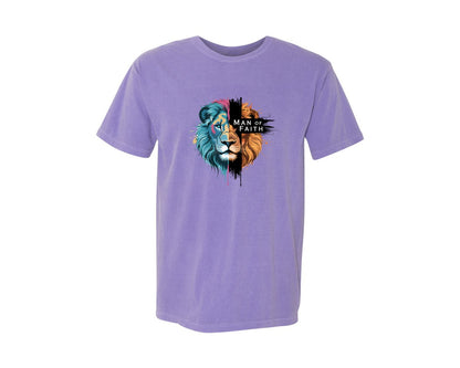 brand:Comfort Colors|color:Violet|Man Of Faith Lion Cross Graphic T-Shirt