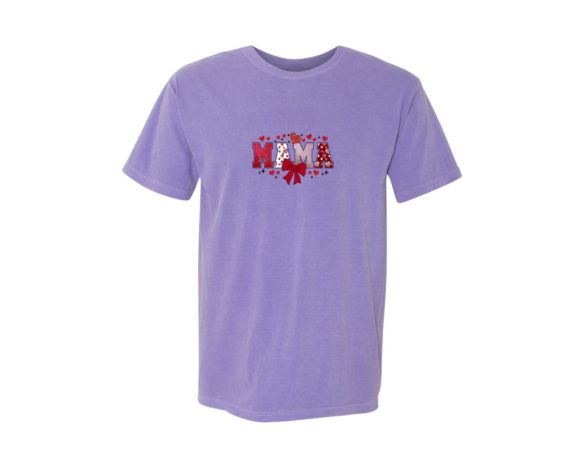 brand:Comfort Colors|color:Violet|Mama Valentines Day Pattern T Shirt Graphic T-Shirt