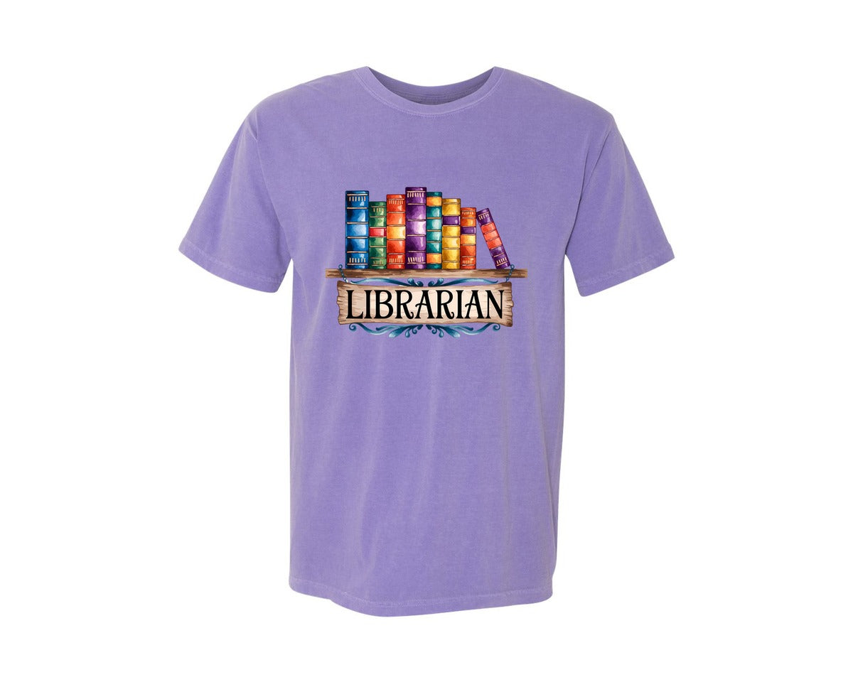 brand:Comfort Colors|color:Violet|Librarian Vintage Bookshelf 2 Graphic T-Shirt