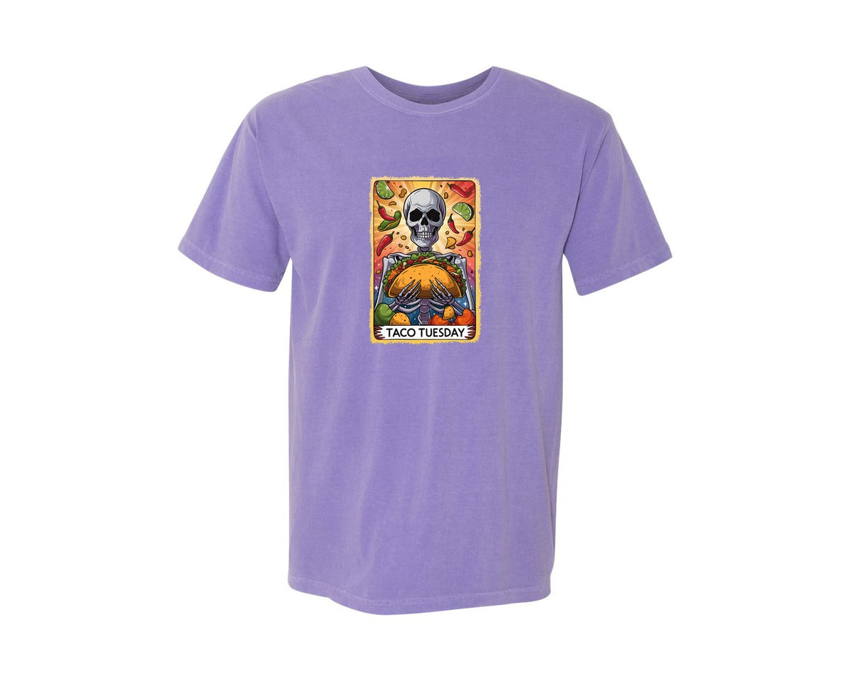 brand:Comfort Colors|color:Violet|Skeleton Tarot Card Cinco De Mayo Tshirt Graphic T-Shirt