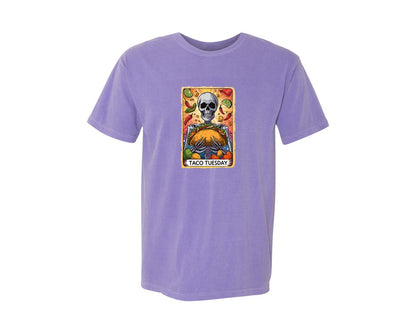 brand:Comfort Colors|color:Violet|Skeleton Tarot Card Cinco De Mayo Tshirt Graphic T-Shirt