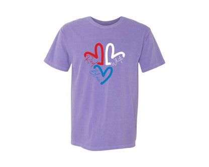 brand:Comfort Colors|color:Violet|Heart 4Th Of July Red White Blue Pa Graphic T-Shirt