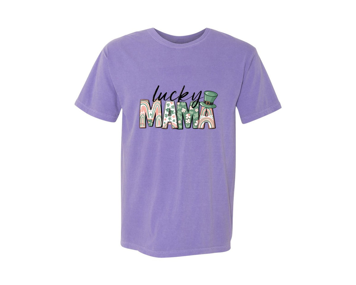 brand:Comfort Colors|color:Violet|Lucky Mama St Patricks Day 12 Graphic T-Shirt