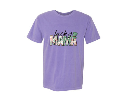 brand:Comfort Colors|color:Violet|Lucky Mama St Patricks Day 12 Graphic T-Shirt