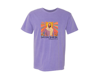 brand:Comfort Colors|color:Violet|Every Knee Shall Bow Christian Graphic T-Shirt