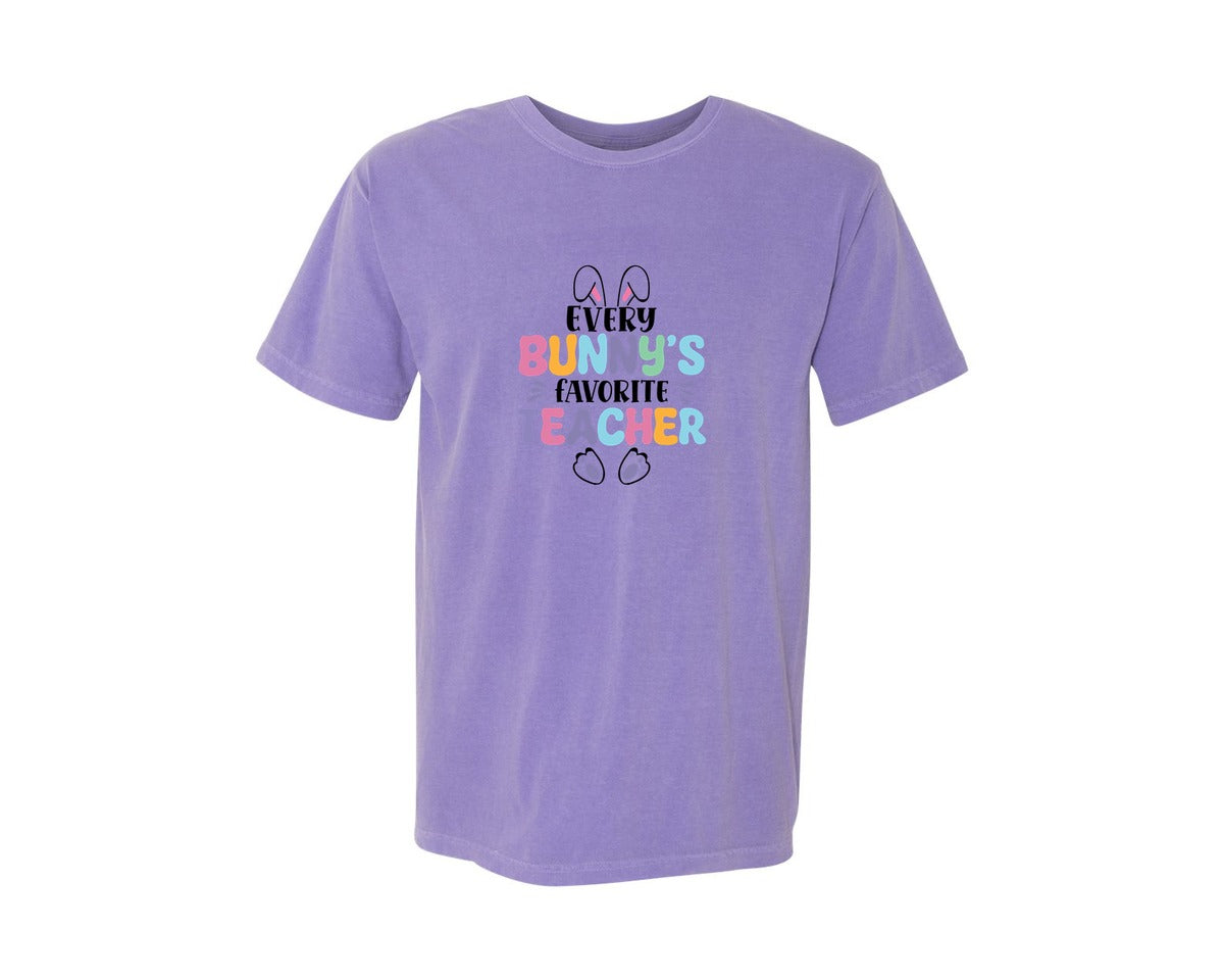 brand:Comfort Colors|color:Violet|Every Bunnys Favorite Teacher Easter 9 Graphic T-Shirt