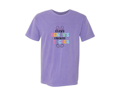 brand:Comfort Colors|color:Violet|Every Bunnys Favorite Teacher Easter 9 Graphic T-Shirt