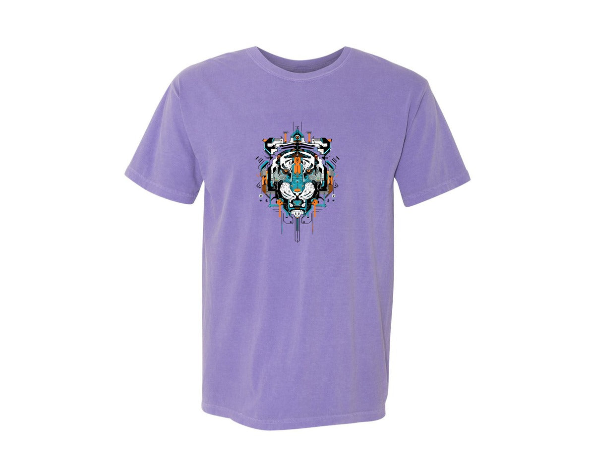 brand:Comfort Colors|color:Violet|Cyberpunk Tiger Artwork Graphic T-Shirt