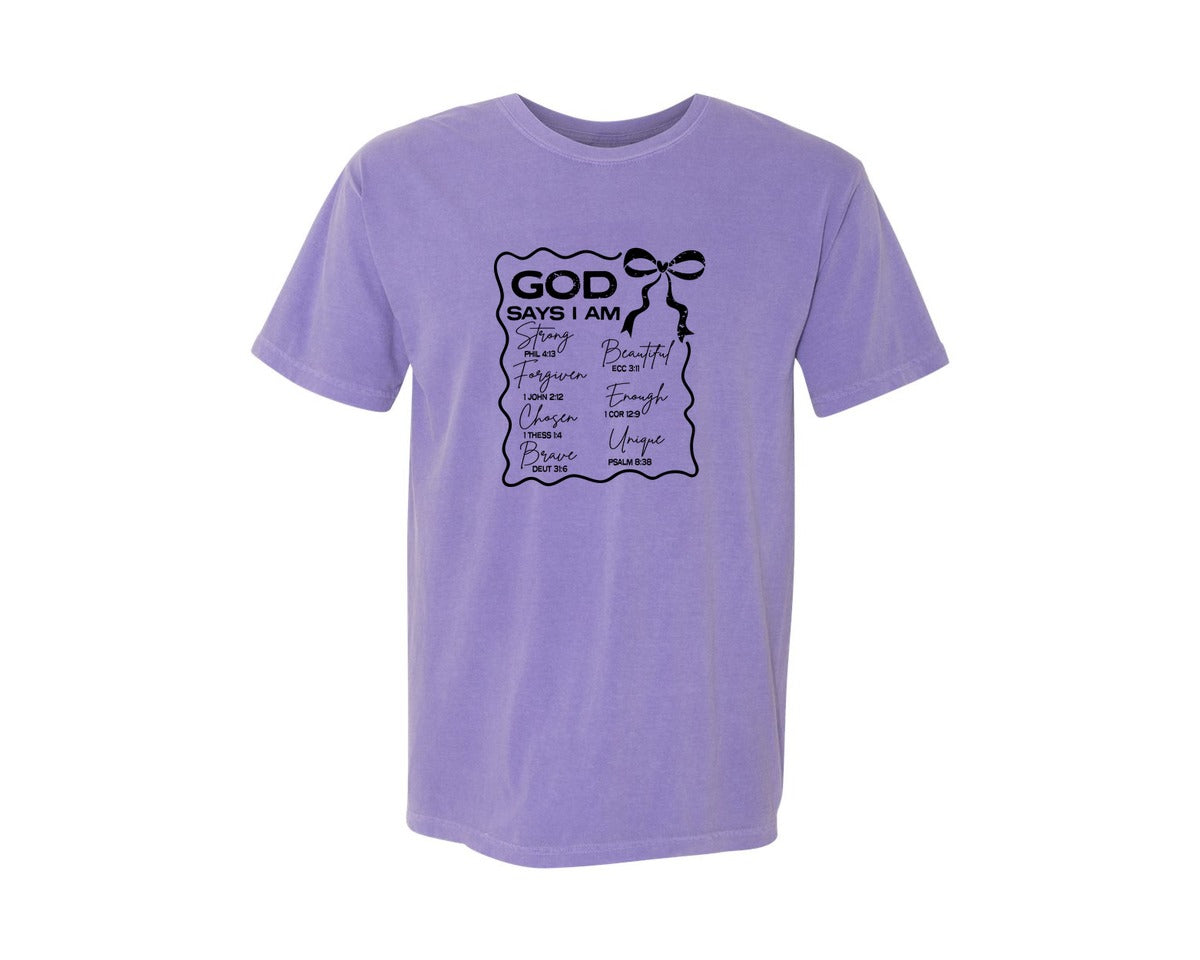 brand:Comfort Colors|color:Violet|God Says I Am Coquette Christian Graphic T-Shirt