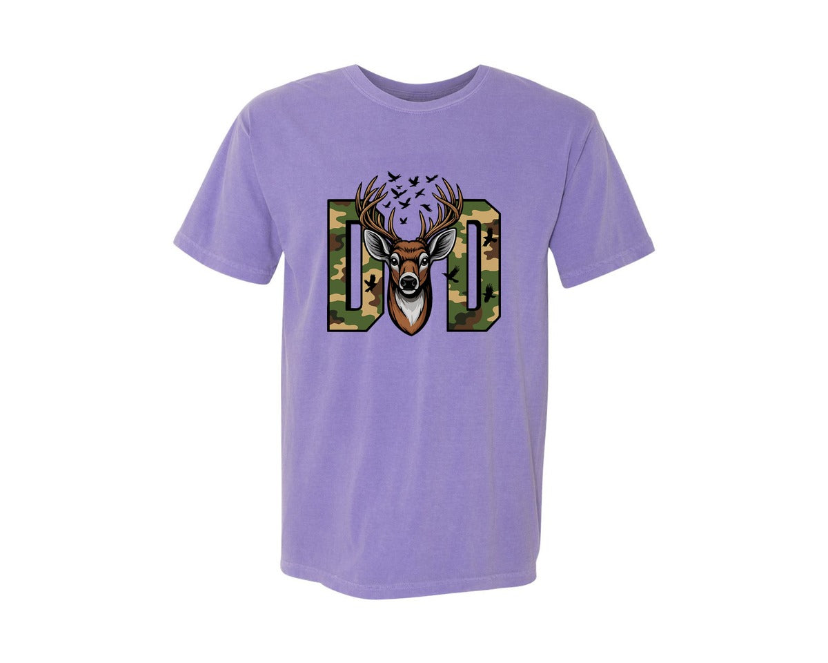 brand:Comfort Colors|color:Violet|Camo Dad Deer Antler Design Graphic T-Shirt