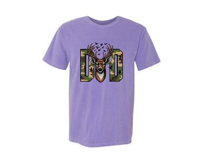 brand:Comfort Colors|color:Violet|Camo Dad Deer Antler Design Graphic T-Shirt