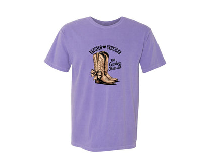 brand:Comfort Colors|color:Violet|Blessed Stressed Mom Western Mothers Day 2 Graphic T-Shirt