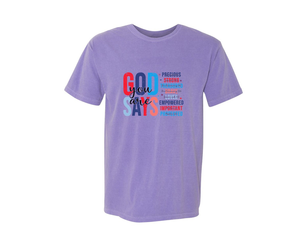 brand:Comfort Colors|color:Violet|Christian 4Th Of July God Says Graphic T-Shirt