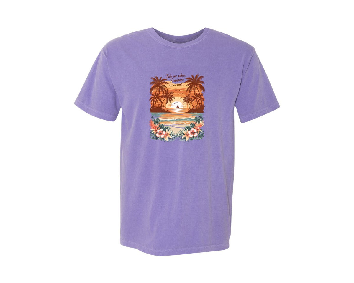 brand:Comfort Colors|color:Violet|Vintage Summer Vacation Tropica Graphic T-Shirt
