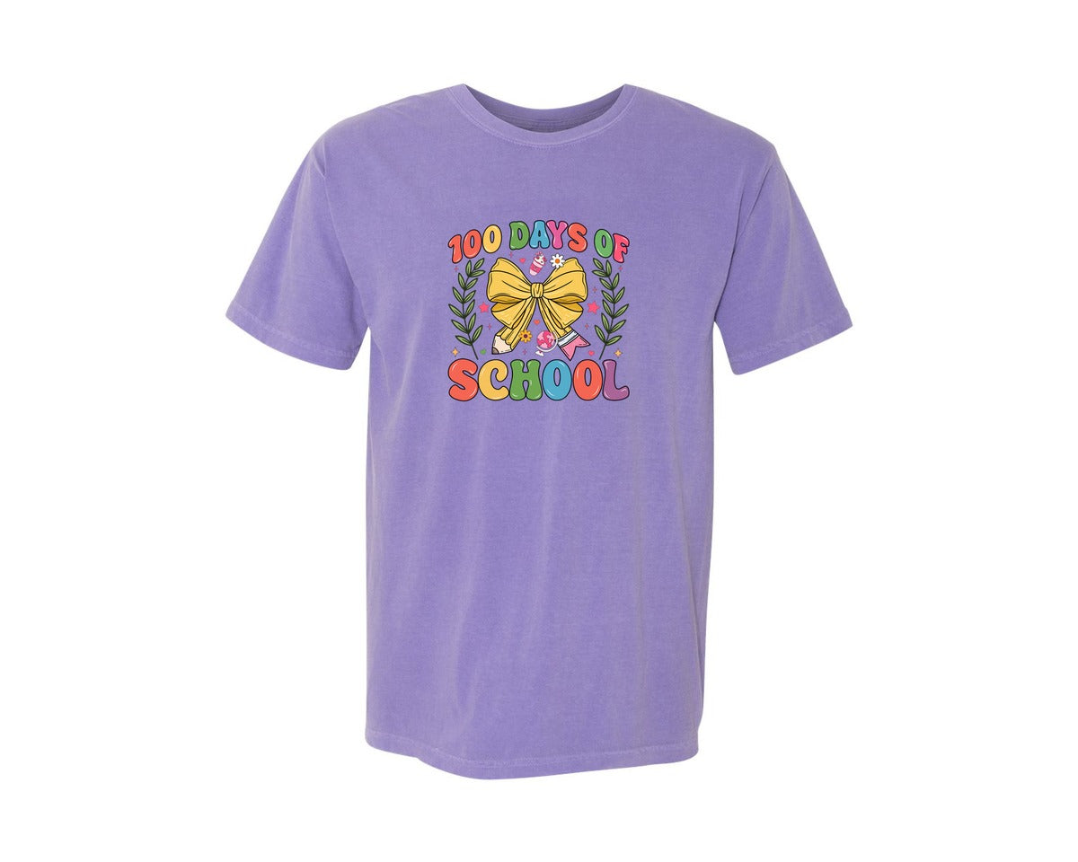 brand:Comfort Colors|color:Violet|100 Days Of School Coquette 38 Graphic T-Shirt