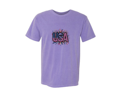 brand:Comfort Colors|color:Violet|Usa Skull Fireworks 4Th Of July T Shirt 2 Graphic T-Shirt