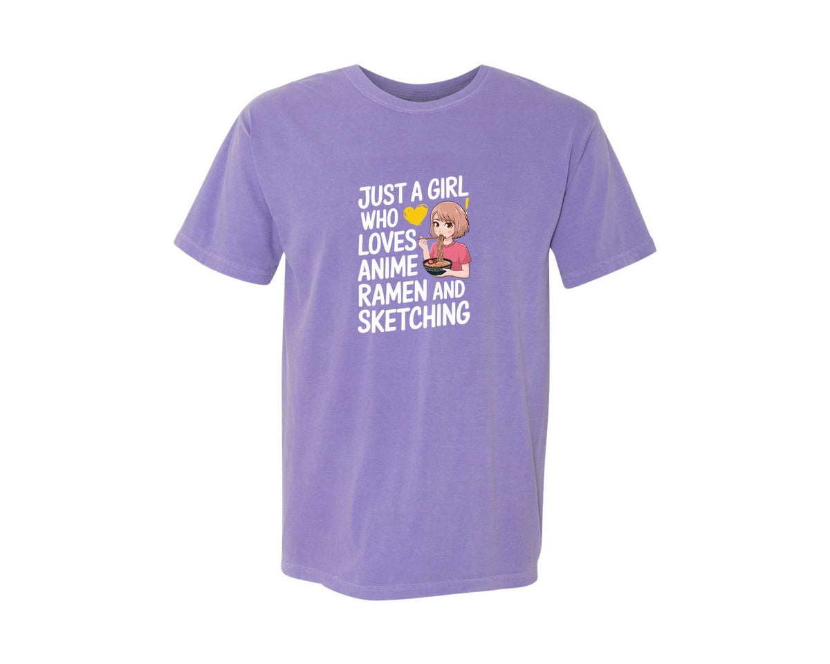 brand:Comfort Colors|color:Violet|Just A Girl Who Loves Anime Ramen And 2 Graphic T-Shirt