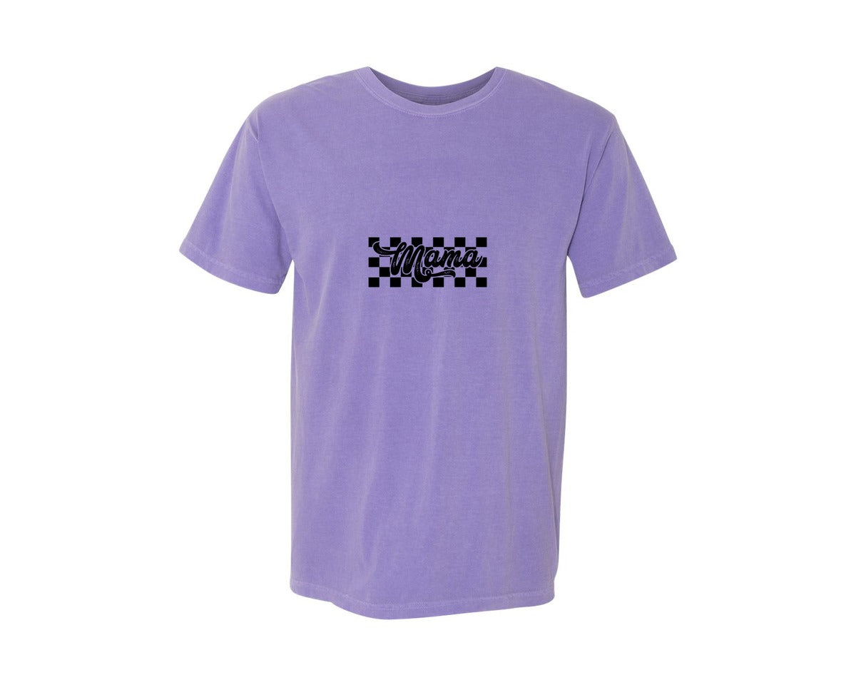 brand:Comfort Colors|color:Violet|Retro Mama Checkered Bow Coquette B Graphic T-Shirt