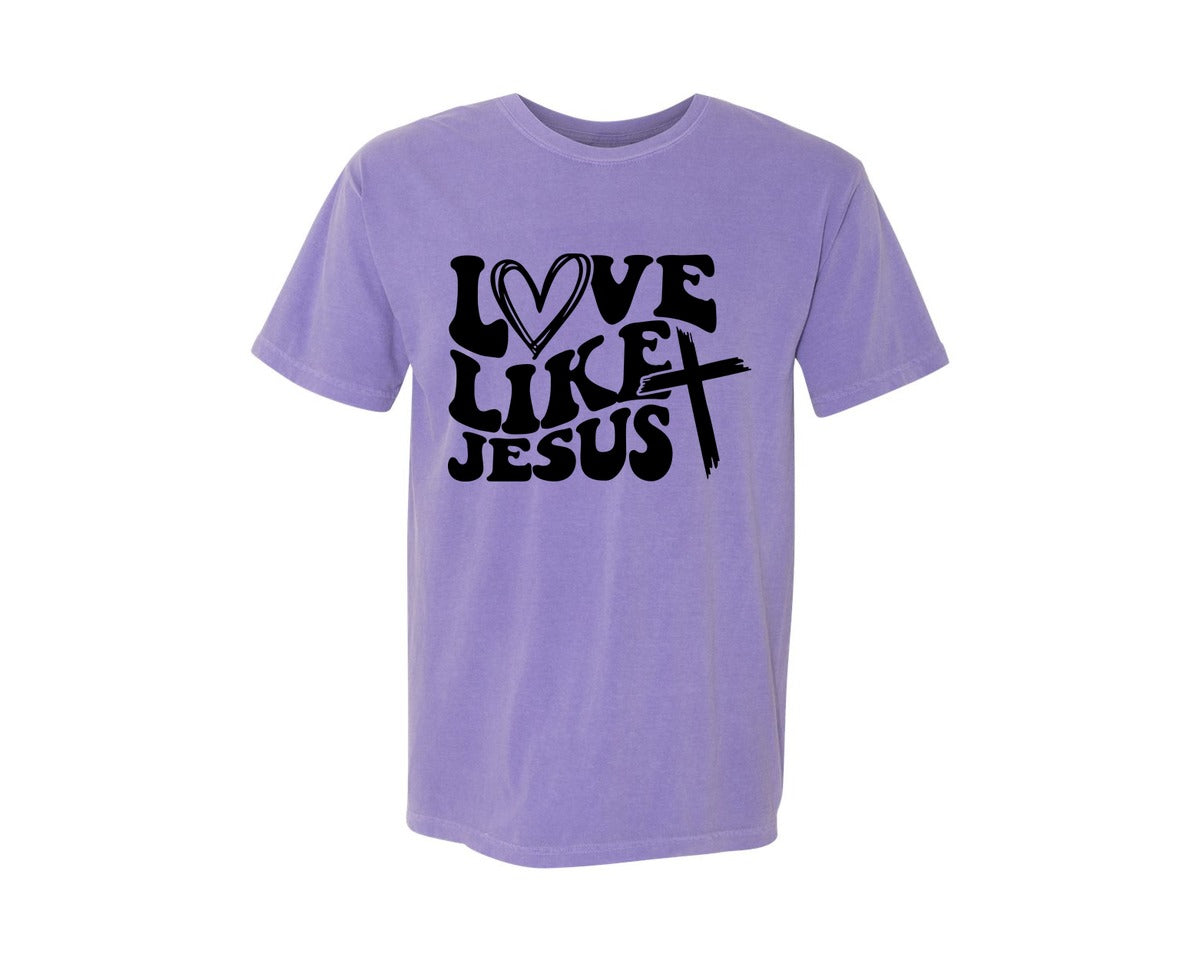 brand:Comfort Colors|color:Violet|Love Like Jesus Wavy 2 Graphic T-Shirt